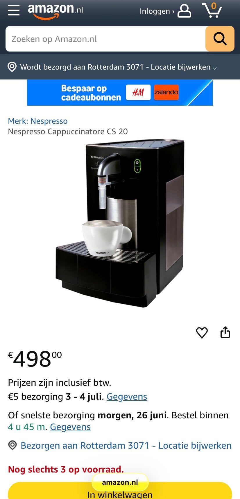 Nespresso Cappuccinatore CS 20, Ophalen, Overige modellen, Overige typen, 10 kopjes of meer