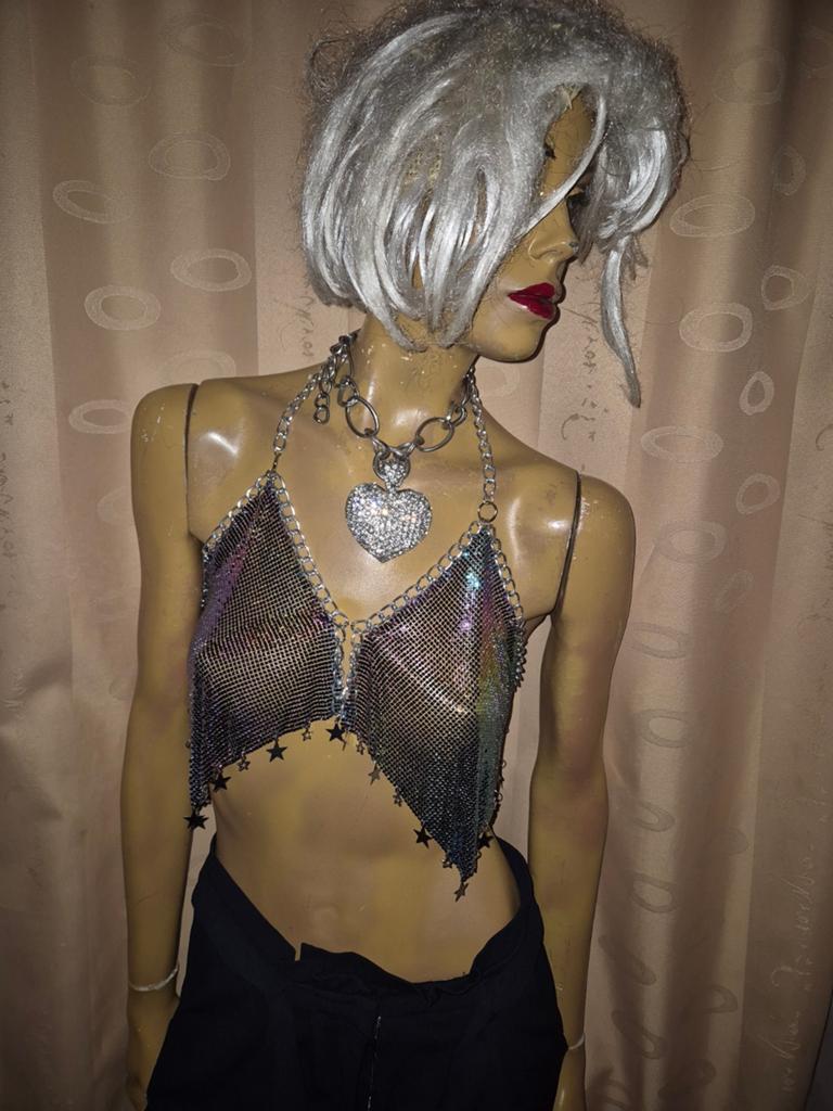 Glitterende Metallic Halter Top met Sterren en Hartketting, Overige kleuren, Nieuw, Ophalen of Verzenden, Onbekend