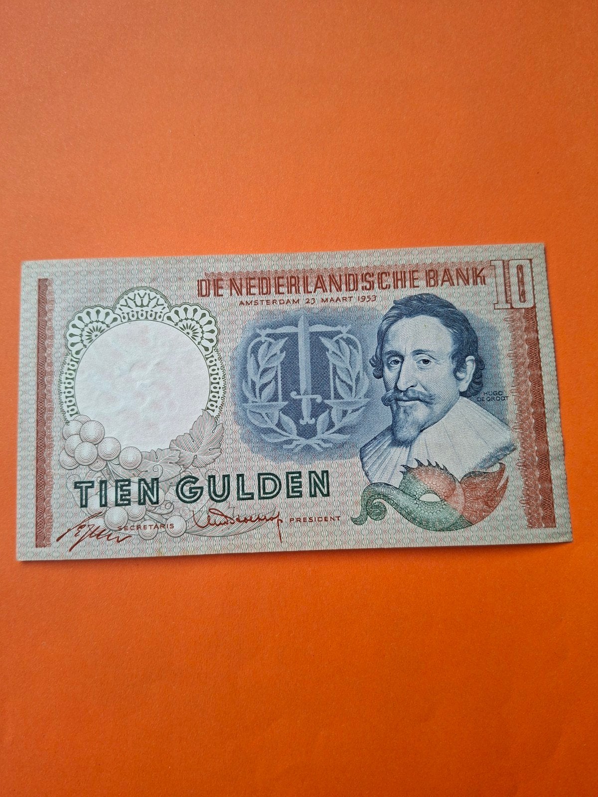 10 gulden Hugo de Groot uit 1953 in UNC, Postzegels en Munten, Bankbiljetten | Nederland, Ophalen of Verzenden, 10 gulden, Los biljet