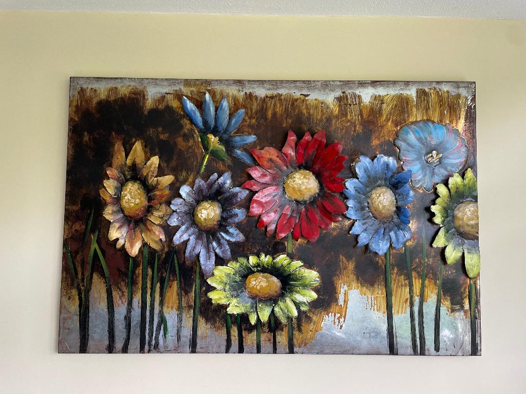 Schilderij van bloemen (metaal, reliëf), Ophalen