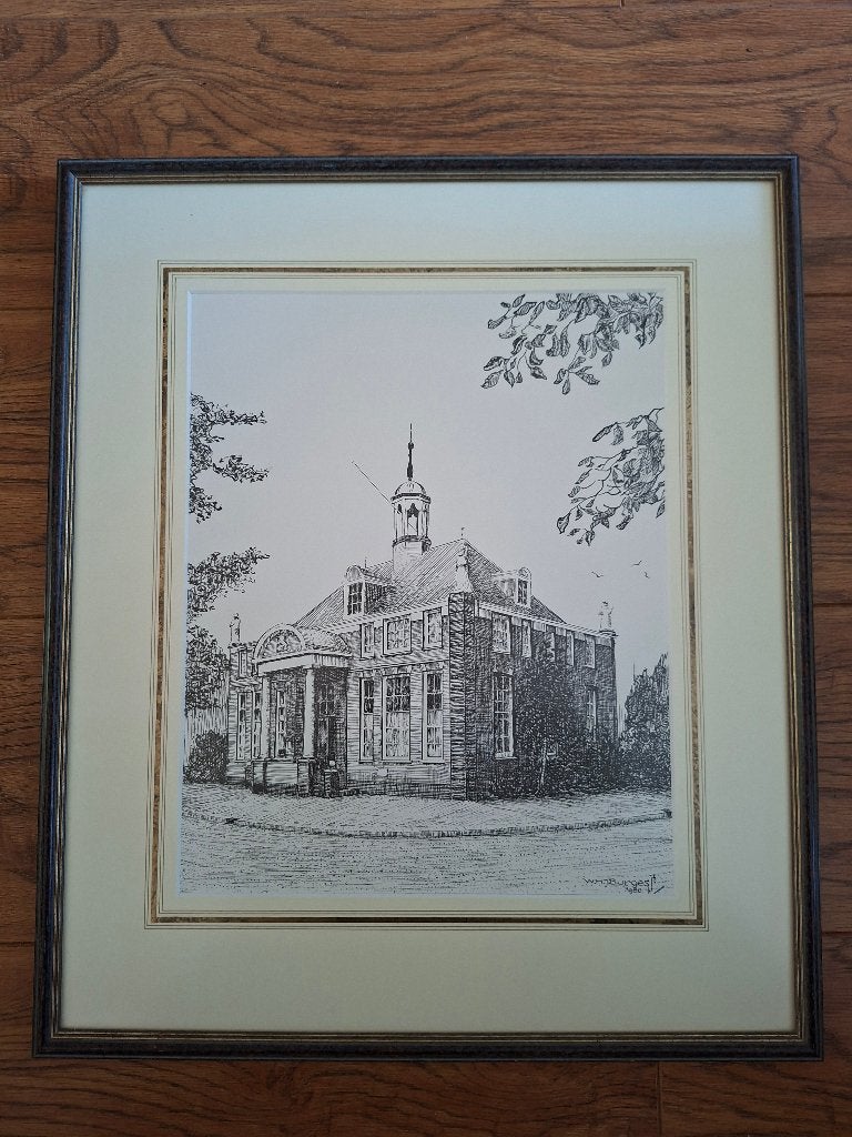 Pentekening Stadhuis heemskerk, Ophalen, Tekening, Pentekening, Gesigneerd