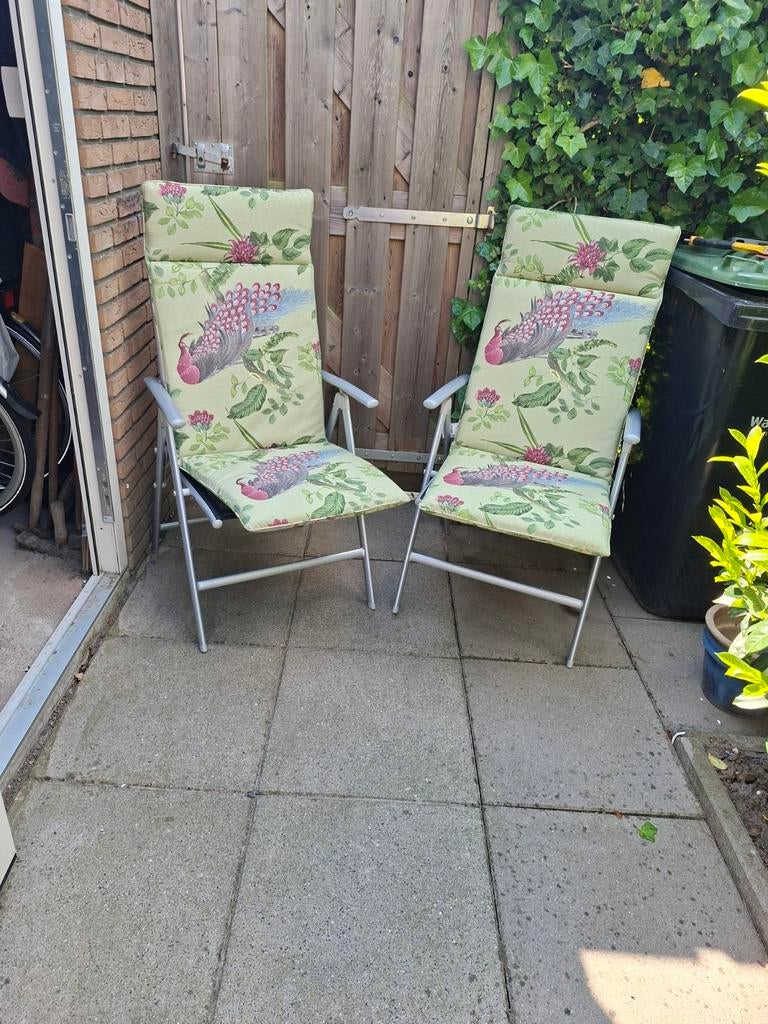 Tuinstoelen met kussens, Ophalen, Gebruikt, Aluminium, Inklapbaar