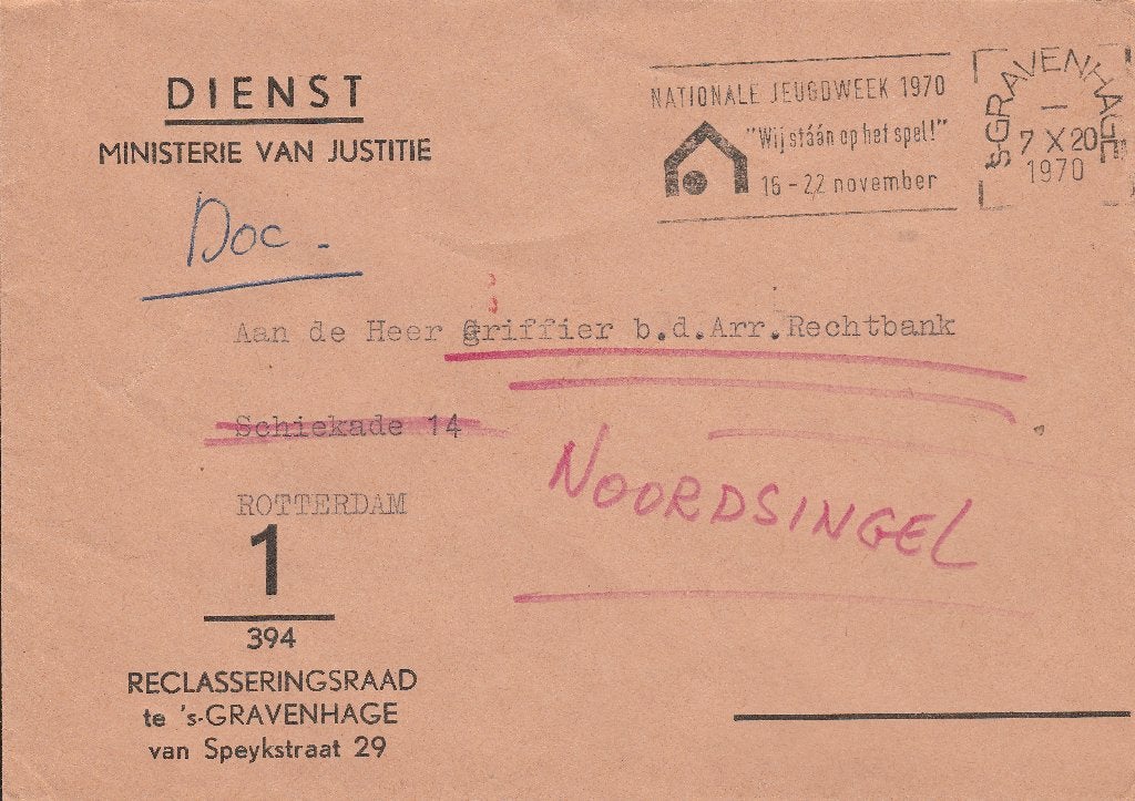 DEN HAAG 1970 Ministerie Justitie RECLASSERINGSRAAD V Speyst, Ophalen of Verzenden, 1960 tot 1980, Gelopen, Zuid-Holland