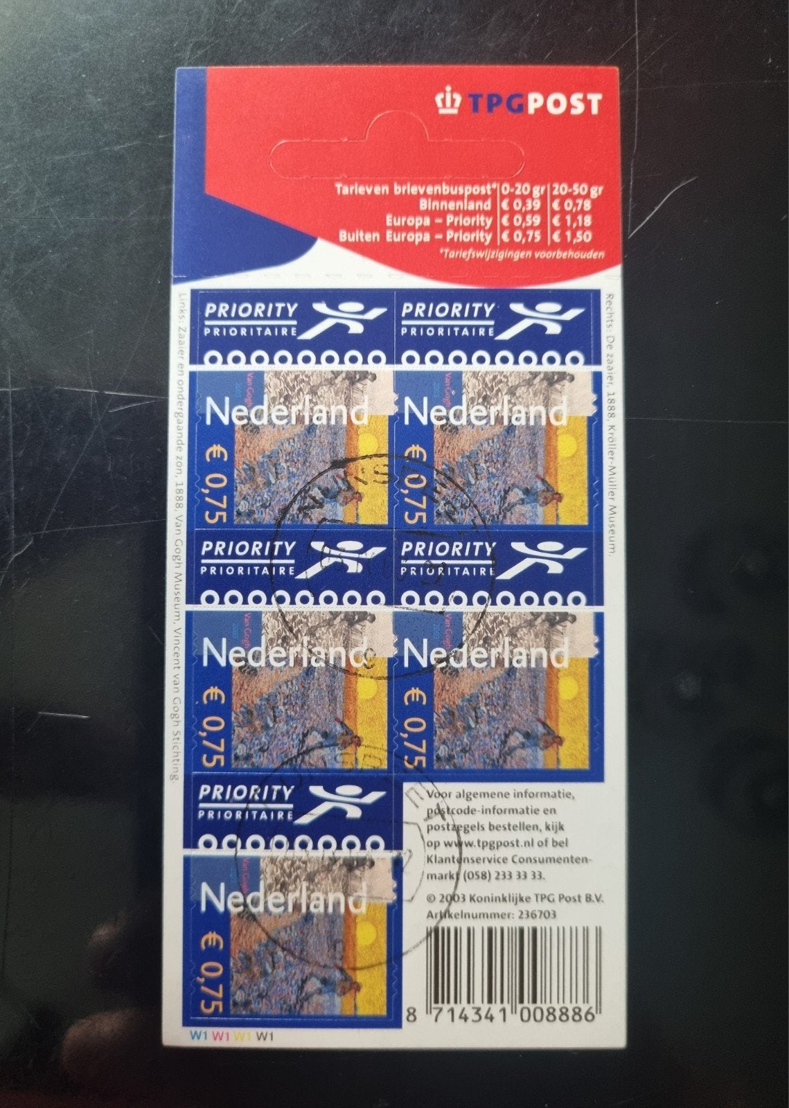Hangkaartje NVPH V2141 gestempeld, Postzegels en Munten, Ophalen of Verzenden