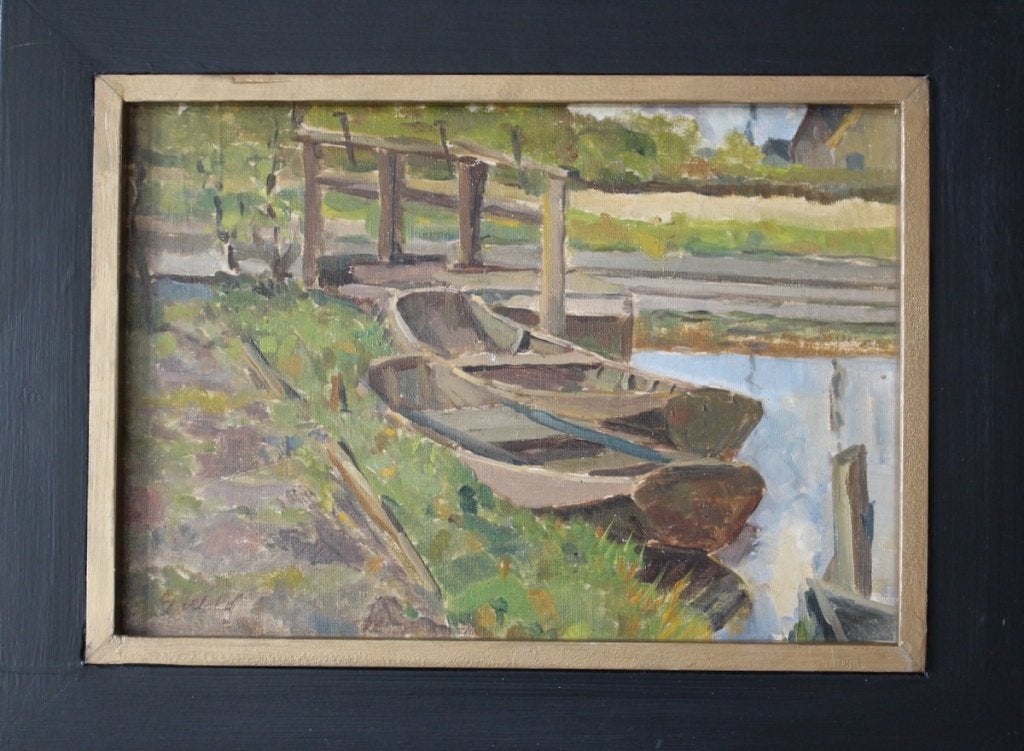 Jacob Wolf, Hilversum 1903 – 1962, Fraaie olieverf., Overige ondergronden, Ophalen of Verzenden, Landschap, Olieverf