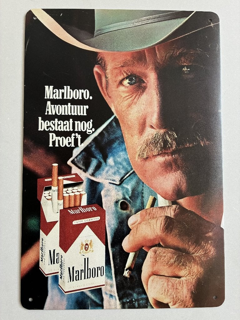 oude Marlboro reclame jaren 70 wandbord 20 x 30 cm metaal, Verzamelen, Reclamebord, Elspeet, John, Olt