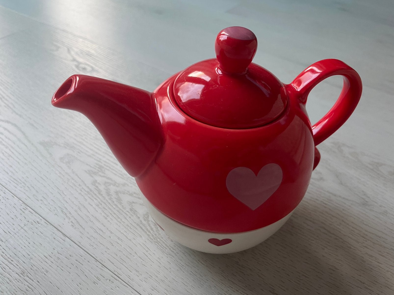 Theepot met kop met hartjes “tea for one”, Overige merken, Keramiek, Nieuw, Ophalen of Verzenden
