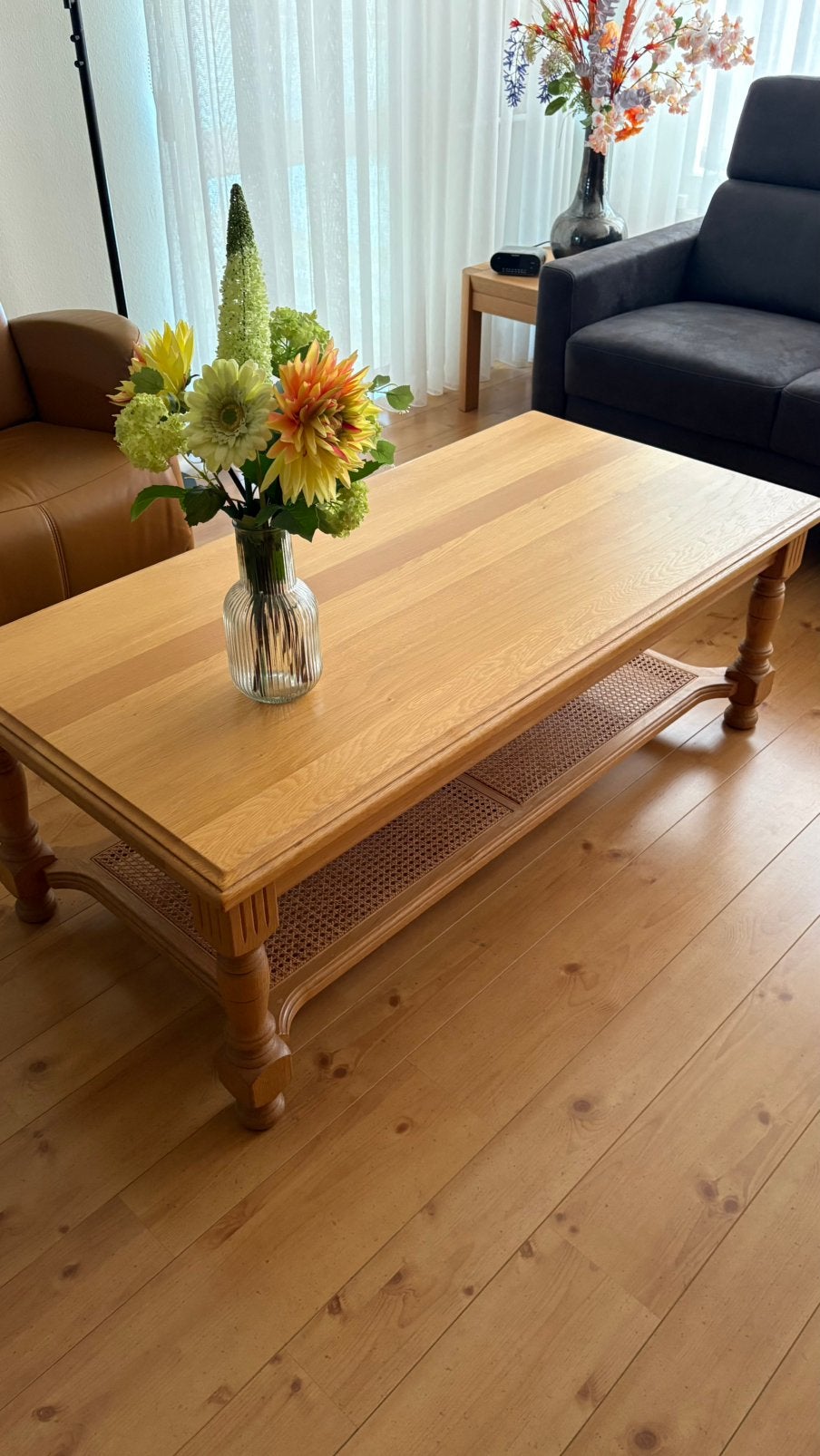 Eikenhouten salontafel 137x68x48 (= lxbxh), Ophalen, Gebruikt, 100 tot 150 cm, Eikenhout