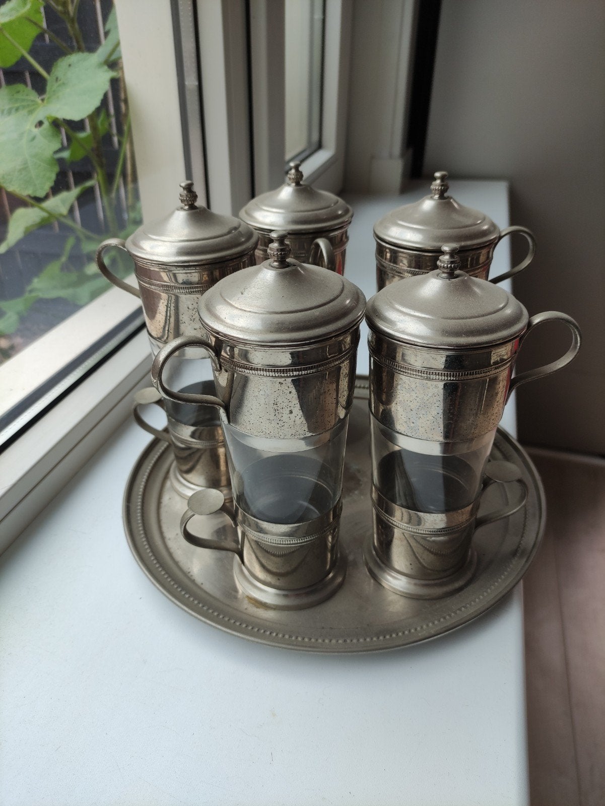 Vintage Verzilverde Koffie/Thee Set met Dienblad, Ophalen