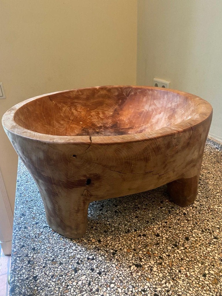 Zwaar houten fruitschaal uit Indonesië, Ophalen, Gebruikt, Schaal, Rond