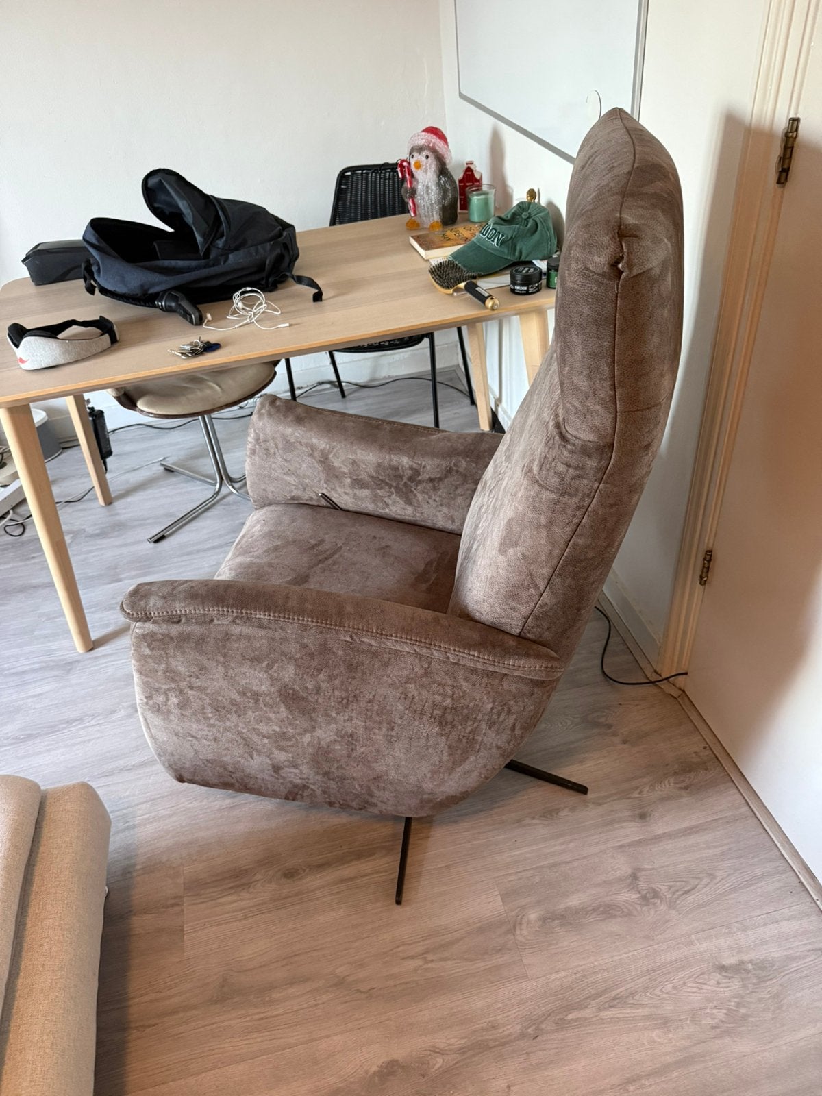 Relaxfauteuil met voetensteun, draaibaar, bruin microvezel, Huis en Inrichting, Ophalen of Verzenden