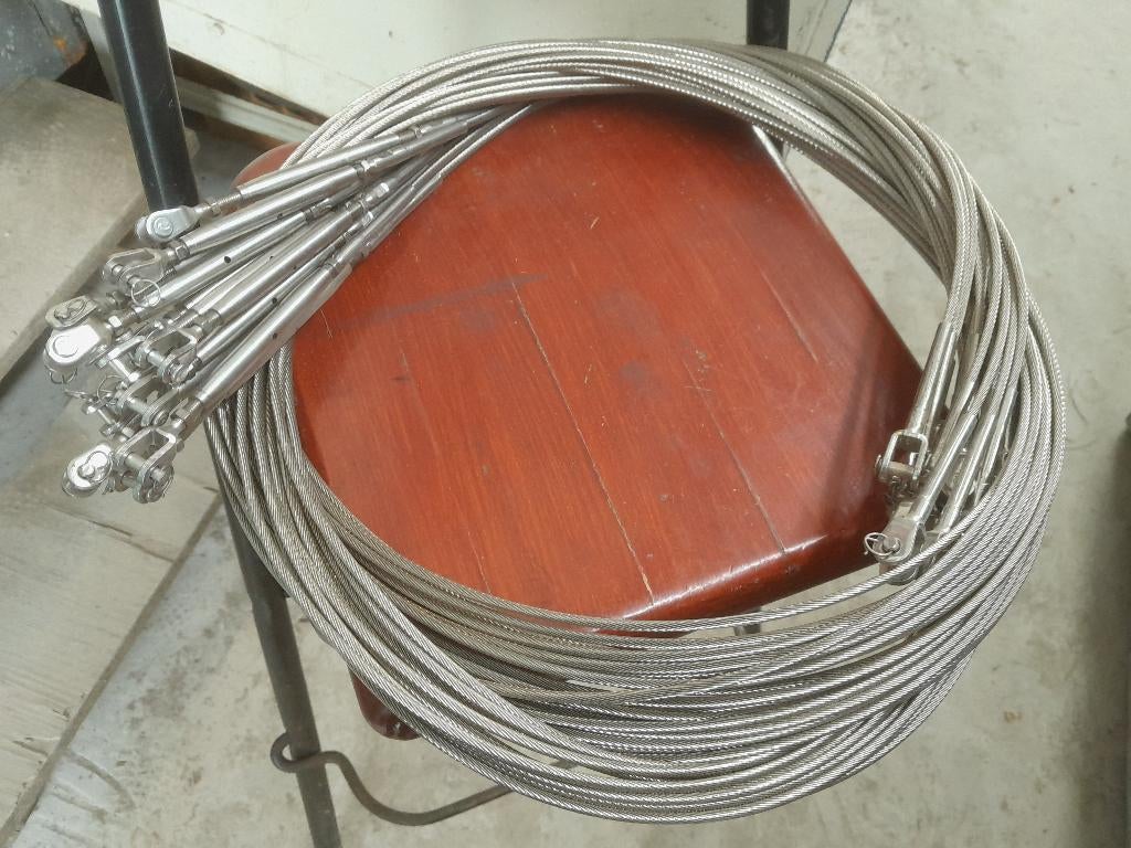 2 st RVS Staalkabel, 4 mm, met aangewalste gaffel en spanner, Ophalen, Nieuw, Overige typen