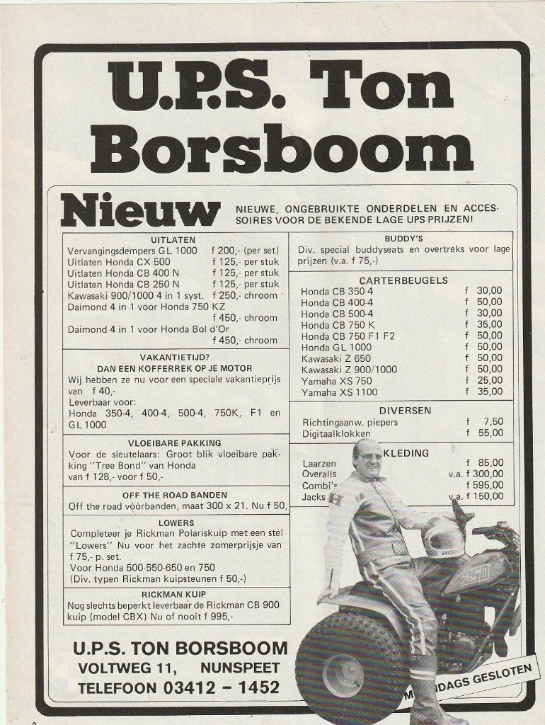 retro reclame 1983 U.P.S. Ton Borsboom Nunspeet onderdelen, Verzenden, Overige typen