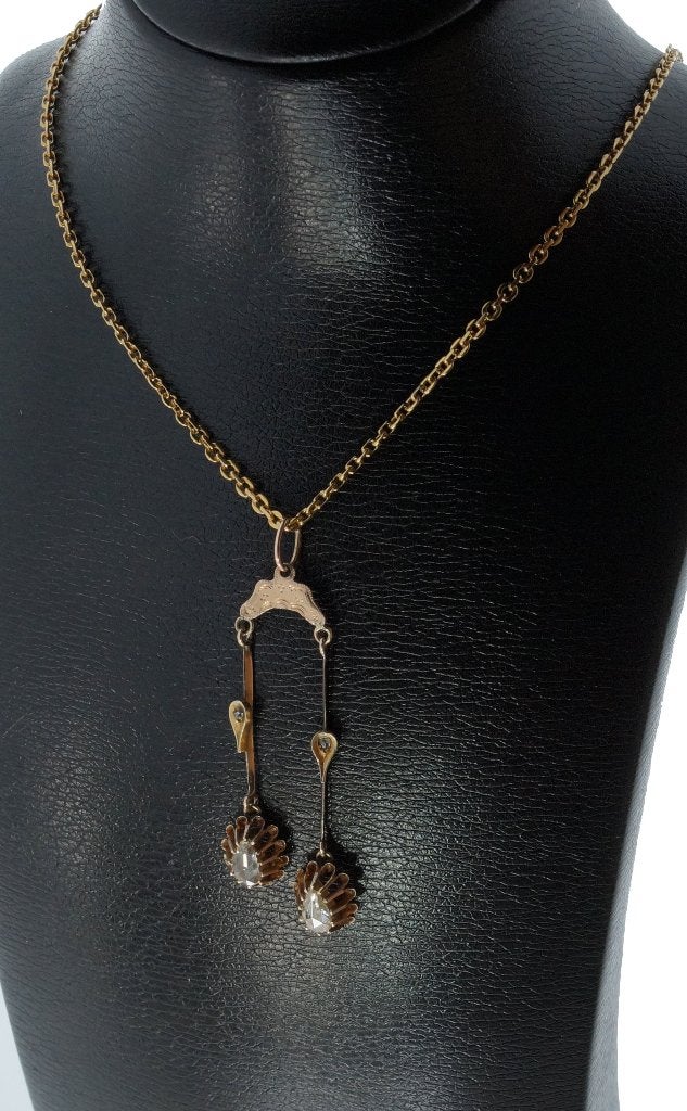 Diamanten antieke fraaie 14k gouden ketting hanger dames