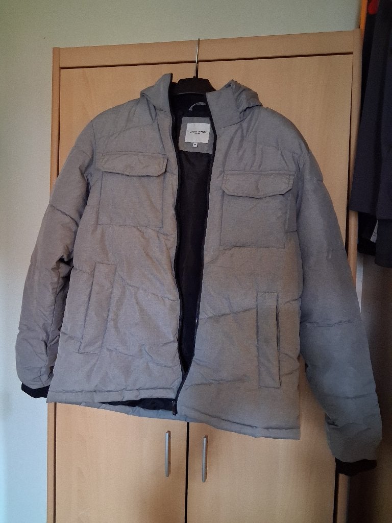 Winterjas Jack Jones, Ophalen, Maat 48/50 (M), Grijs, Gedragen