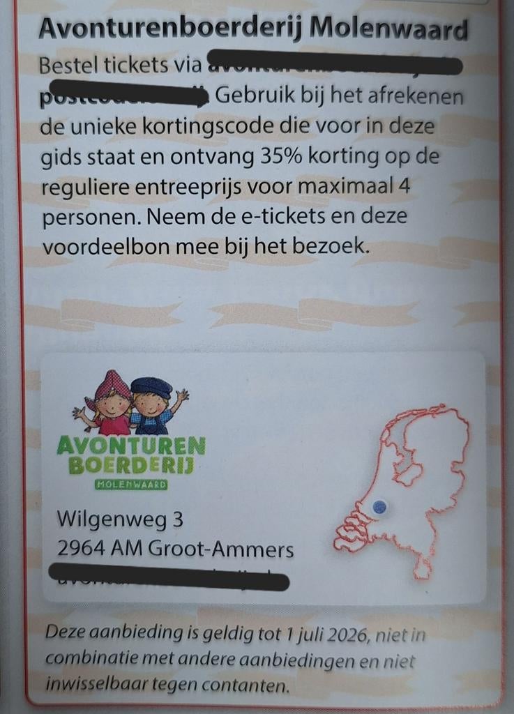 Avonturenboerderij Molenwaard 35% korting, Drie personen of meer, Kortingsbon