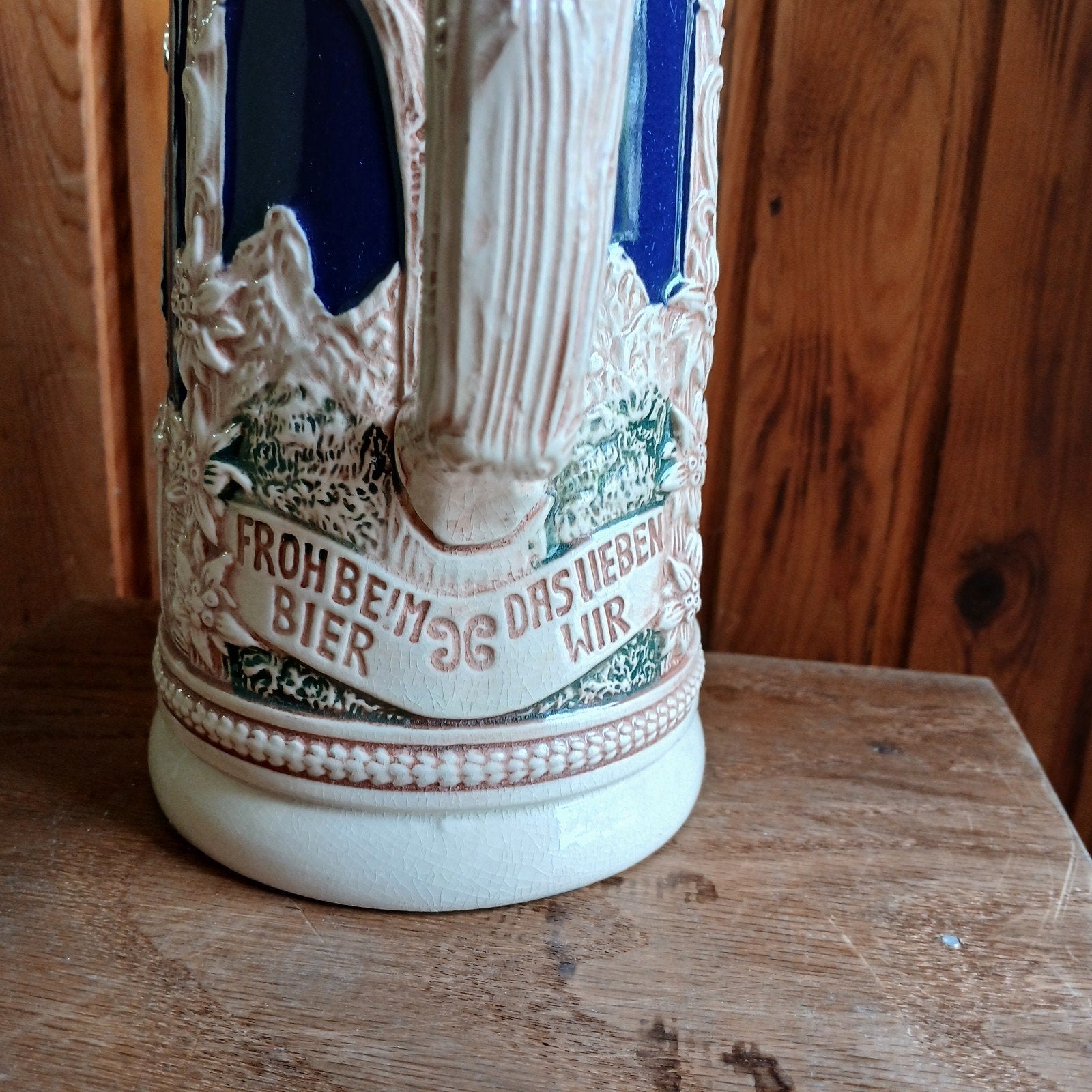 Vintage Duitse Bierpul met Reliëf en Tekst, Antiek en Kunst, Ophalen of Verzenden