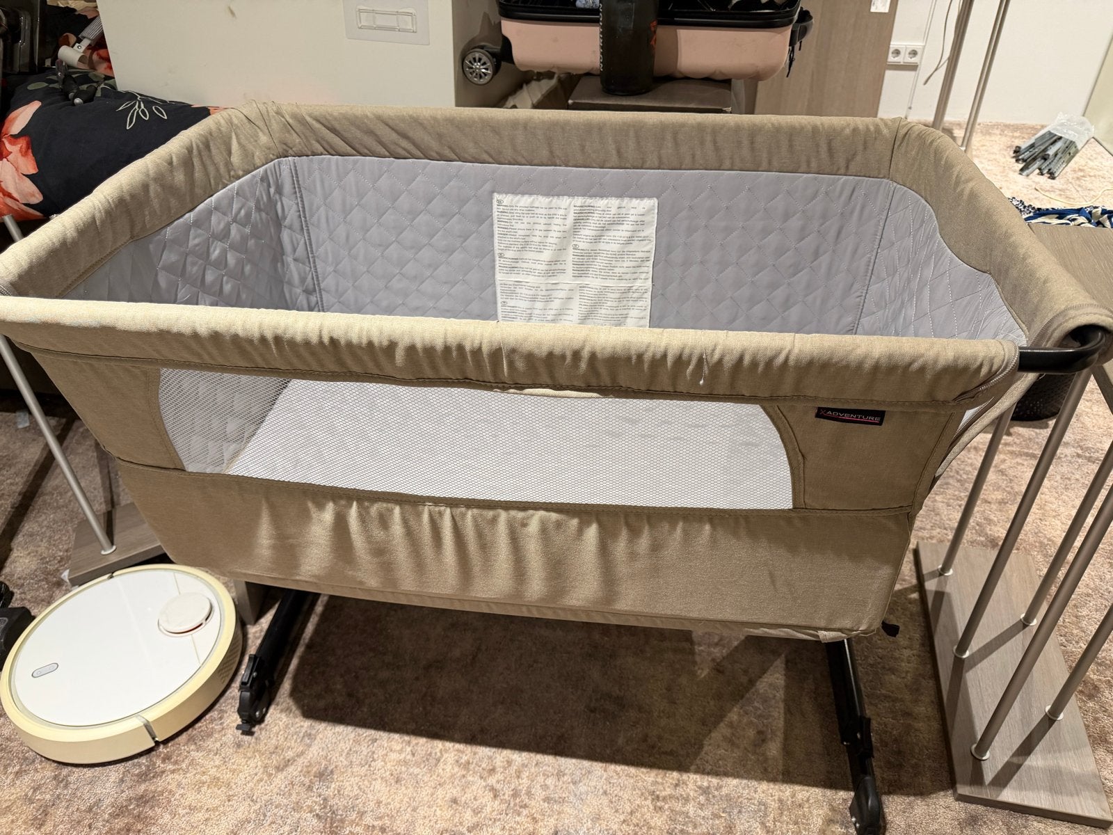 X-Adventure co-sleeper reisbedje verstelbaar beige + matras, Ophalen, Zo goed als nieuw, Reisbedje