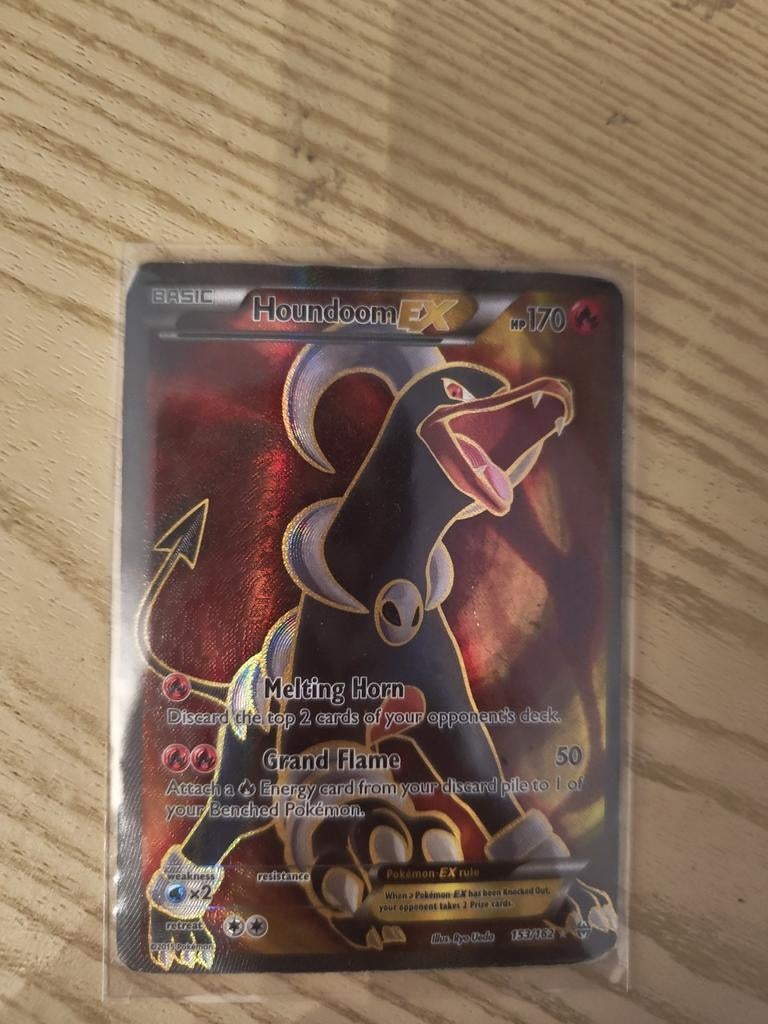 Pokémon Houndoom EX 153/162 - Gespeeld, ruwe bovenzijde, Ophalen, Gebruikt, Losse kaart, Foil