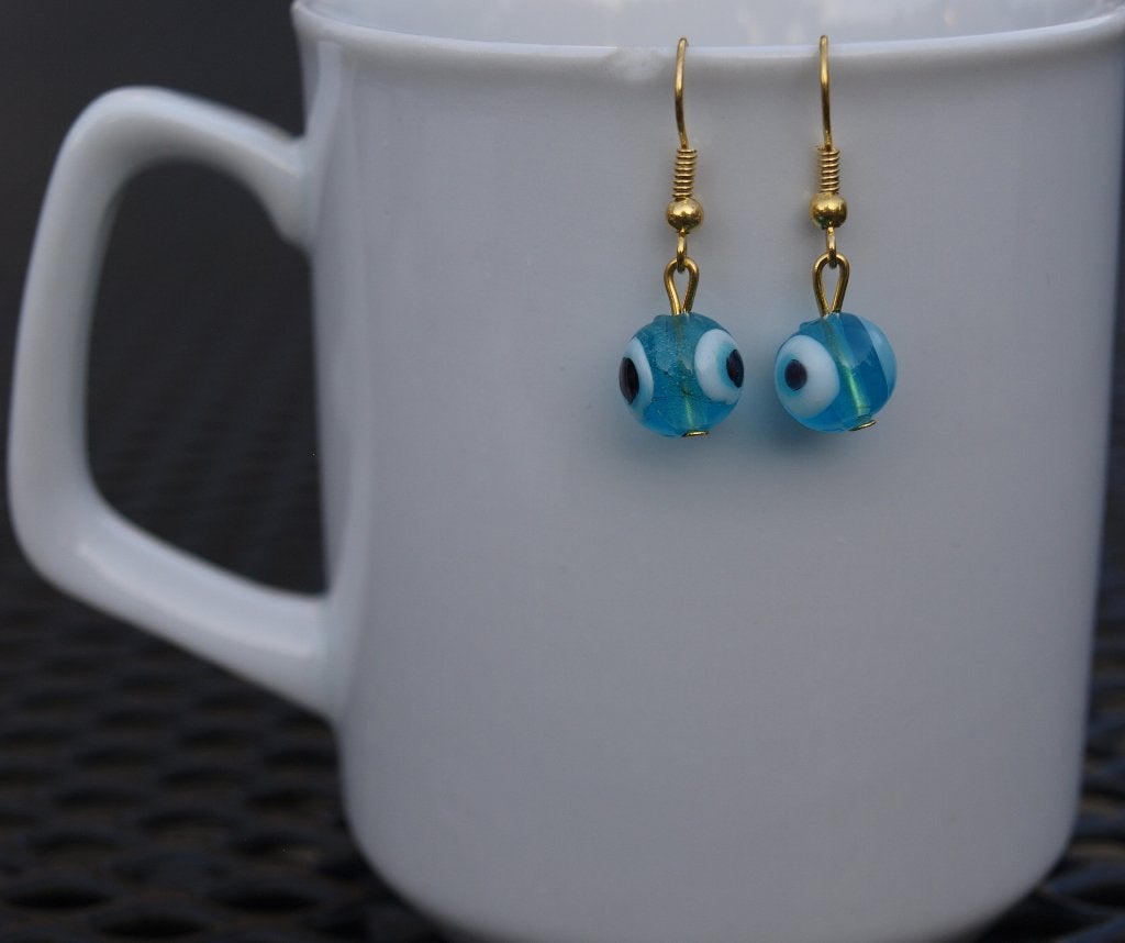 Blauwe Oorbellen met Boze Oog Kraal, Overige materialen, Hangers, Blauw, Nieuw