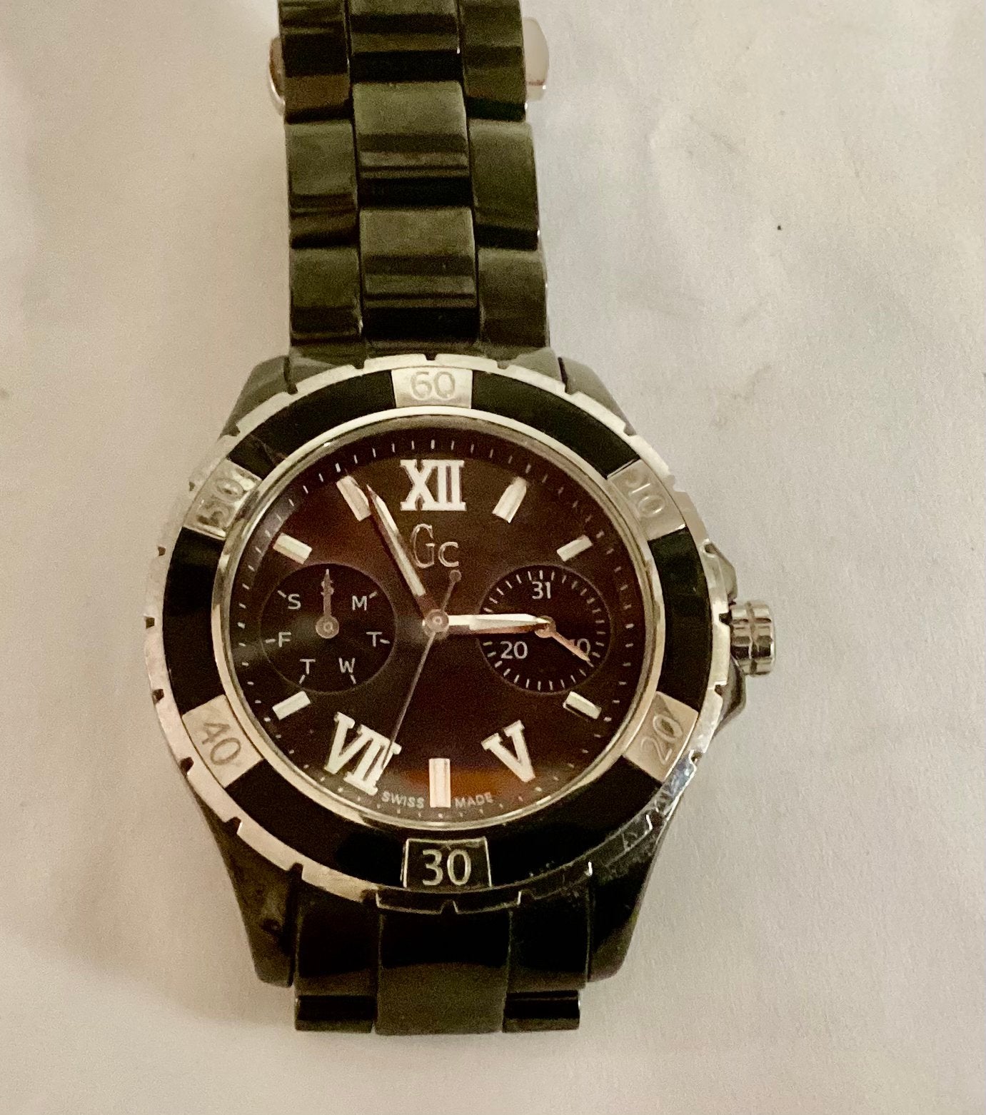 Stoer zwitsers zwart keramisch horloge: Guess Collection., Ophalen of Verzenden, Zo goed als nieuw, Staal, Overige merken