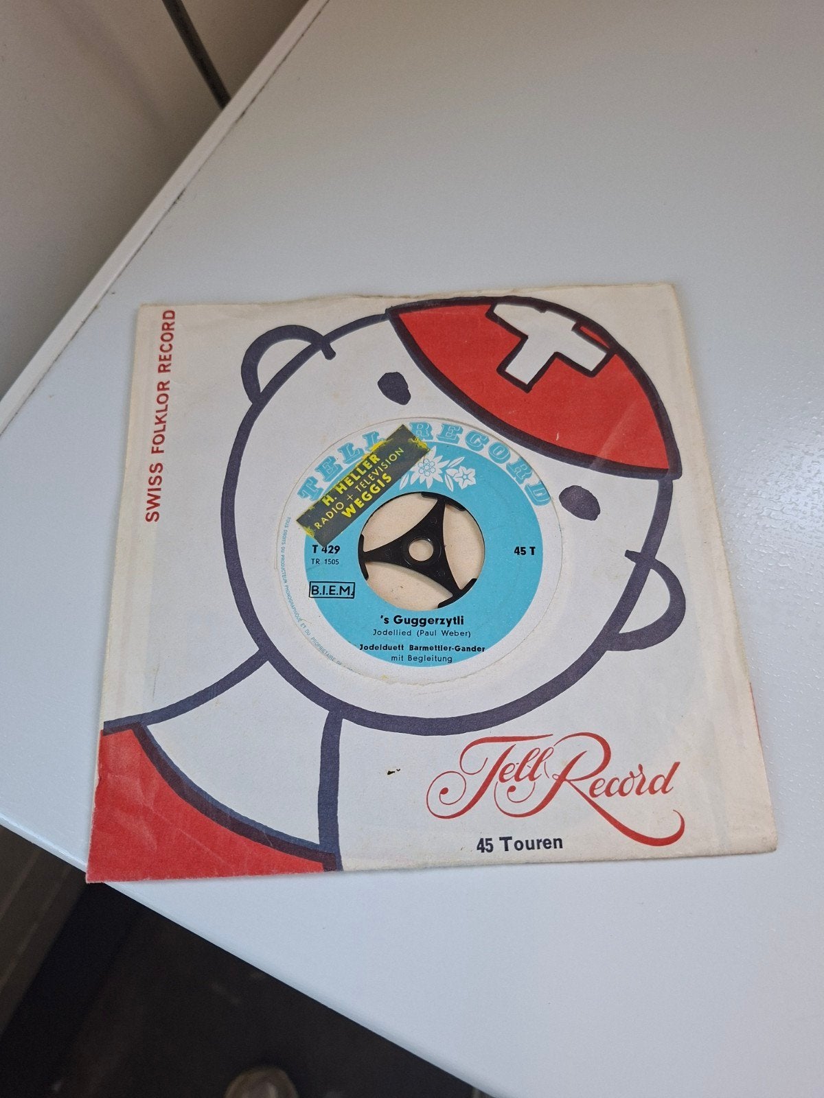 Zeldzame Zwitserse Jodel 45 Toeren Vinyl - Tell Record, Gebruikt, Wereldmuziek, Originele persing, 7 inch