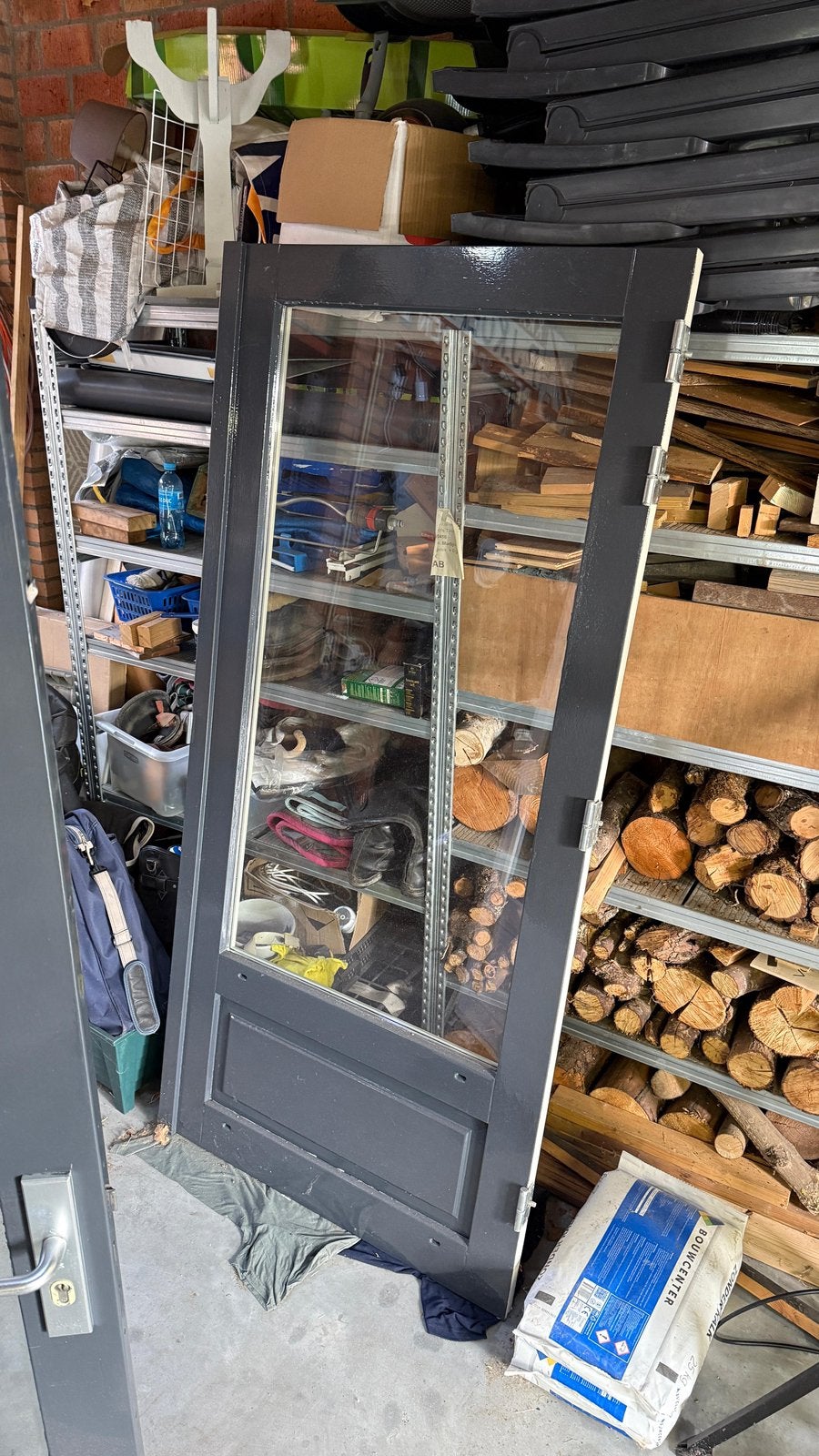 Dubbele Tuindeur hardhout, Deurkozijn, Zo goed als nieuw, 150 tot 225 cm, Inclusief glas