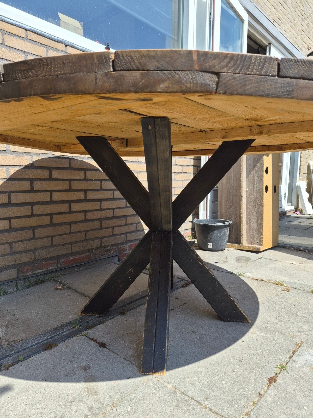 Robuuste ronde houten tuintafel, Ophalen, Gebruikt, Rond, Hout