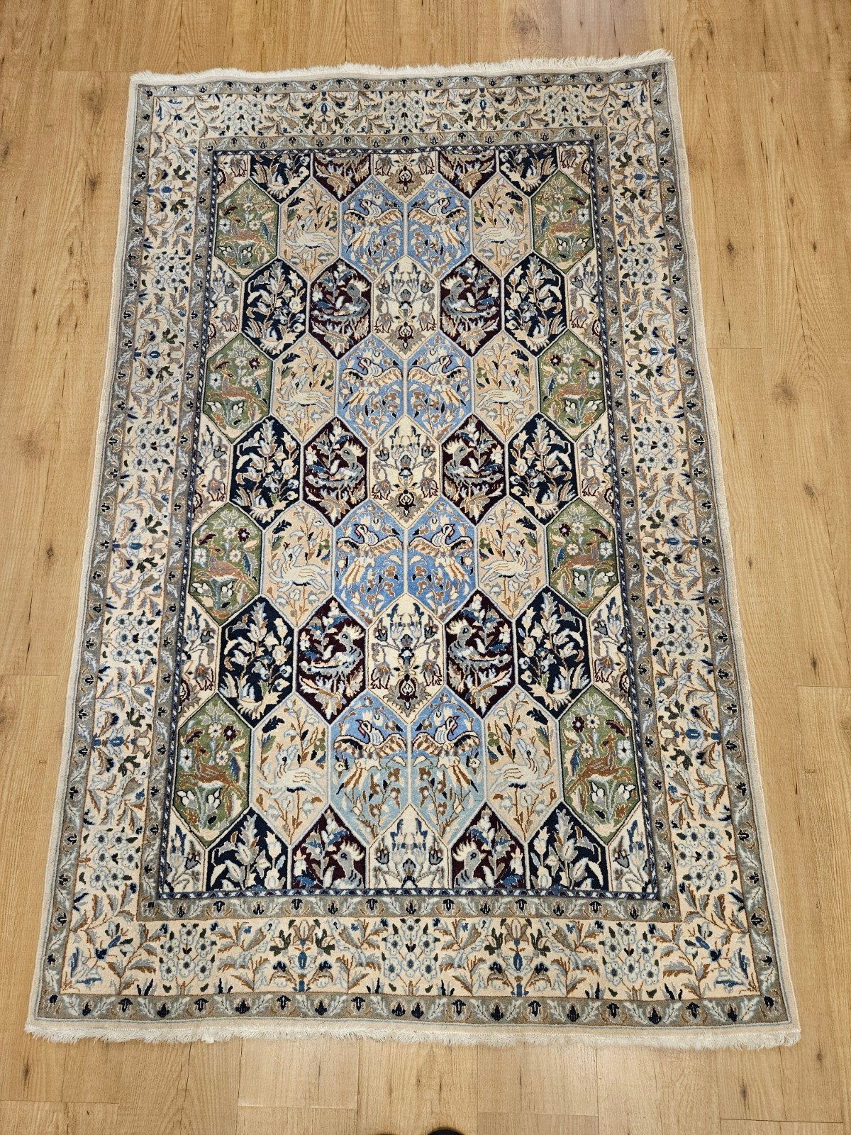 Vintage handgeknoopt perzisch tapijt nain 190x123, Info@SlatsAntiek.nl, Tweedehands, 100 tot 150 cm, Perzisch