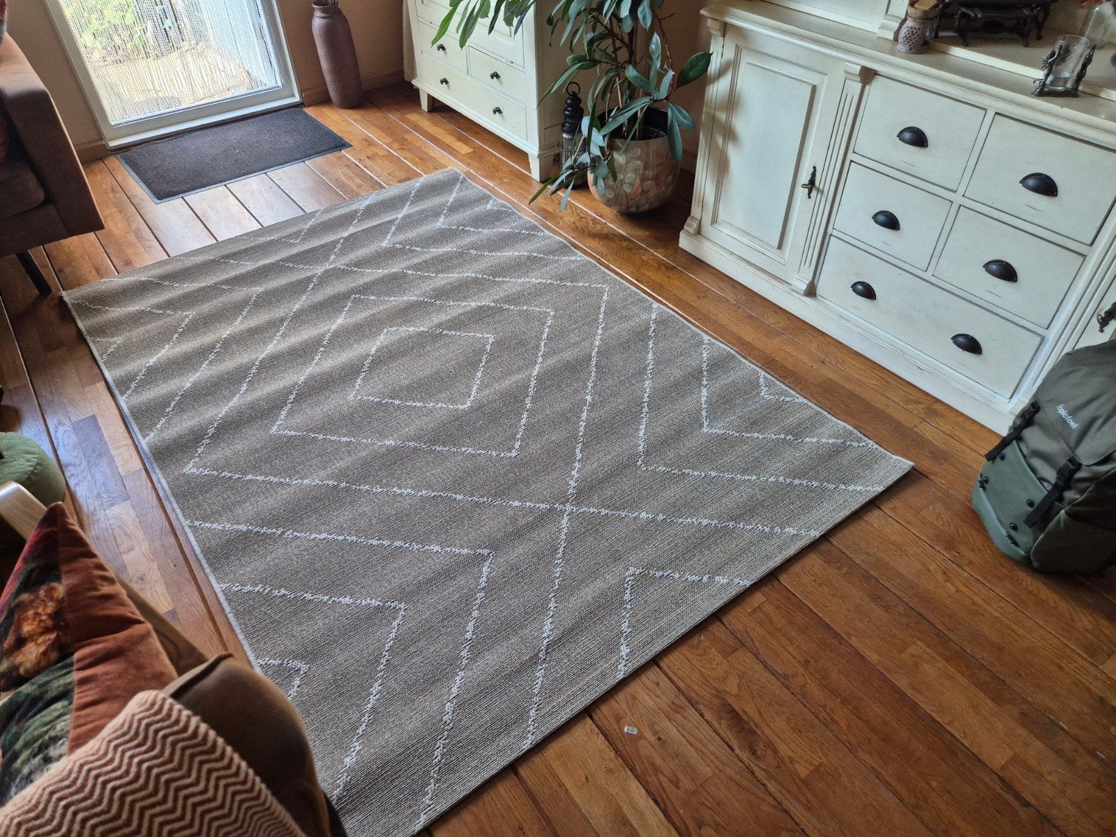 Jute / Wol Geometrisch tribal beige gestreept vloerkleed 160, Beige, 150 tot 200 cm, 200 cm of meer, Ophalen of Verzenden