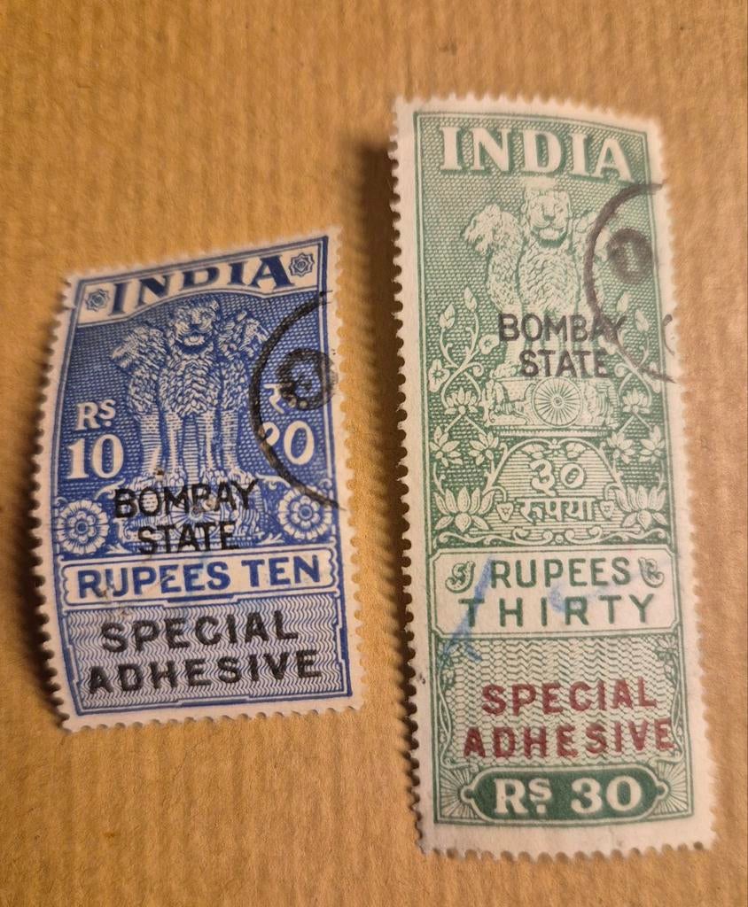 INDIA BOMBAY STATE 2 REVENUES BELASTINGZEGELS, Ophalen of Verzenden, Overige thema's