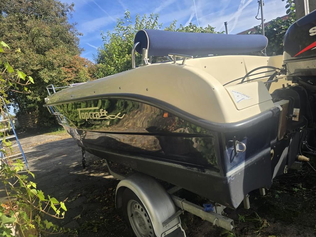 Topcraft 460 Millenium + Suzuki 25PK +Trailer, Watersport en Boten, Vis- en Consoleboten, Zo goed als nieuw, Ophalen