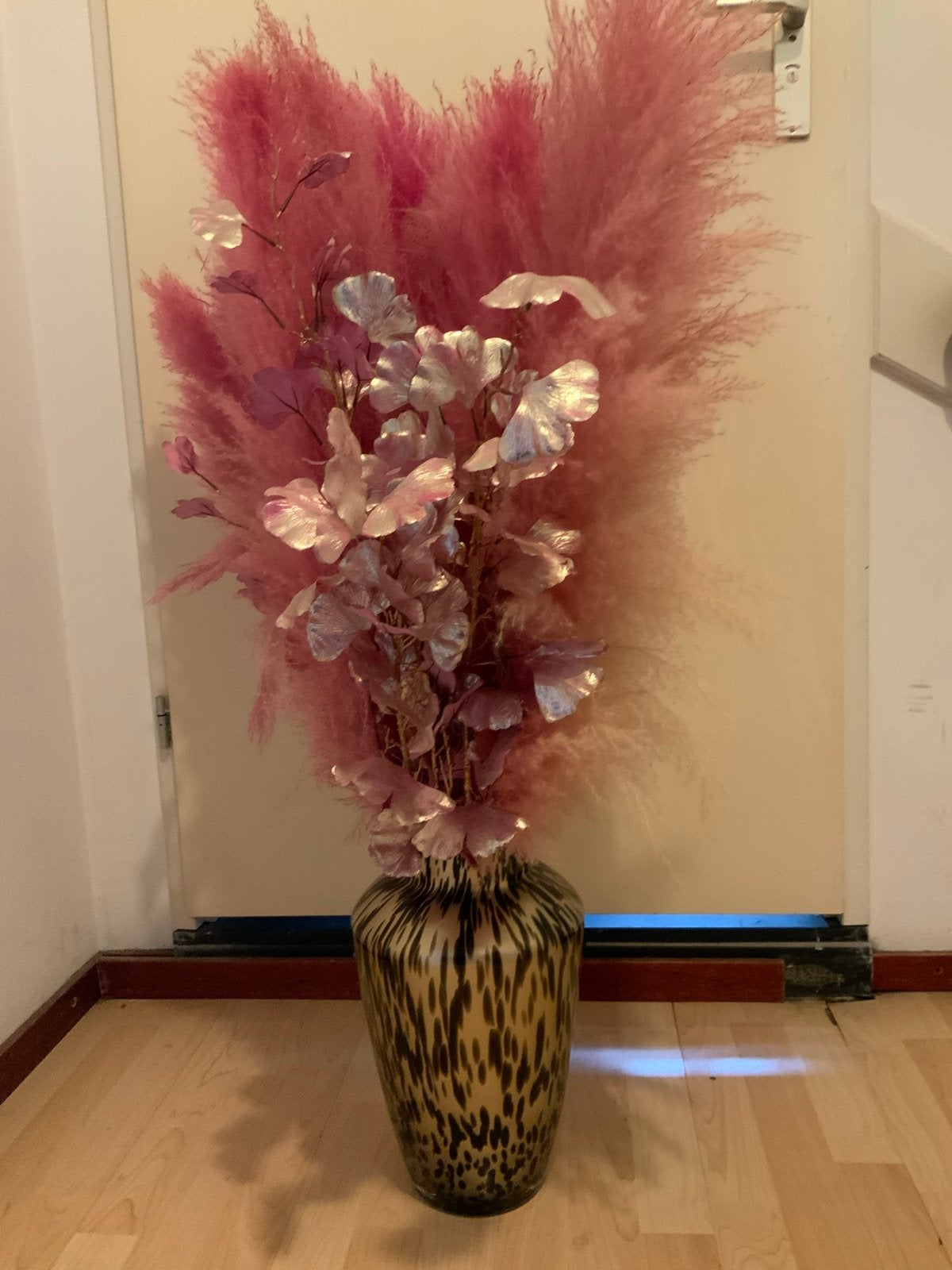 Cheetah vaas met roze pampas pluimen, Ophalen of Verzenden