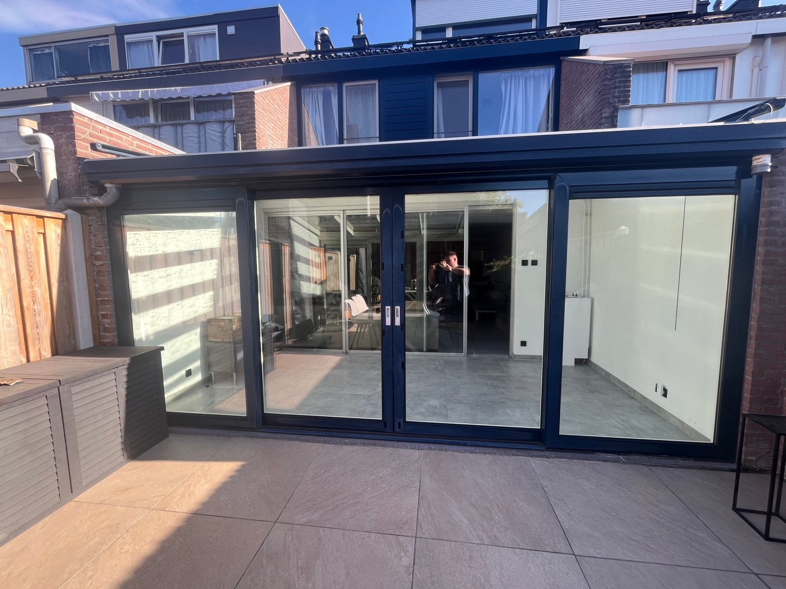 Te koop kunststof serre met dubbele schuifdeur en HR++ glas, Doe-het-zelf en Verbouw, Ophalen, Gebruikt