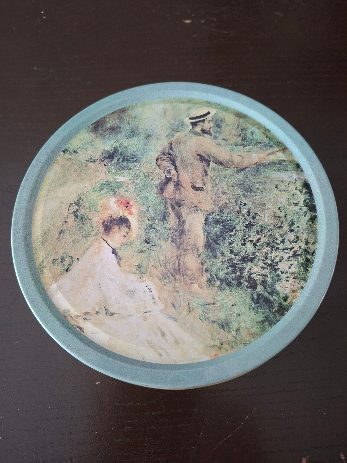 Vintage koekblik met kunstprint - Renoir stijl, Ophalen of Verzenden, Zo goed als nieuw, Koek(jes), Overige merken
