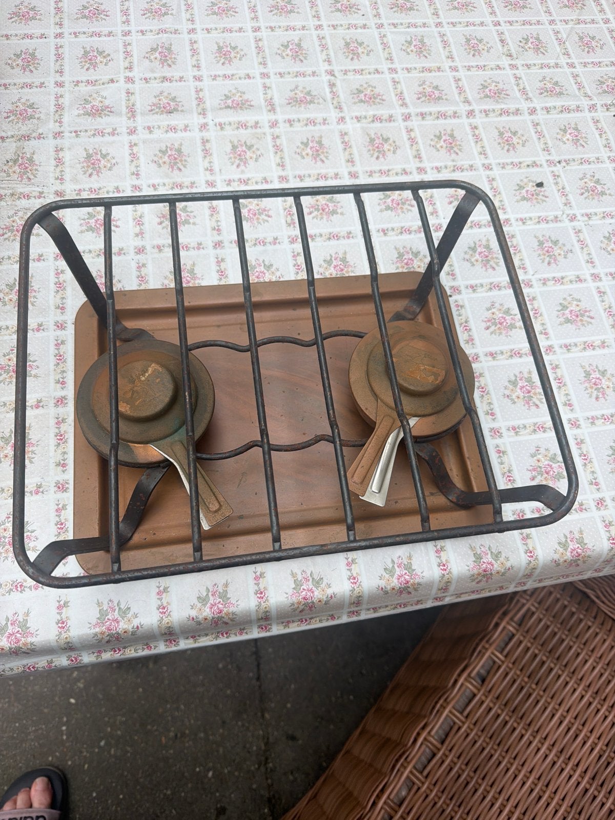 Vintage koperen rechaud met twee branders, Ophalen of Verzenden