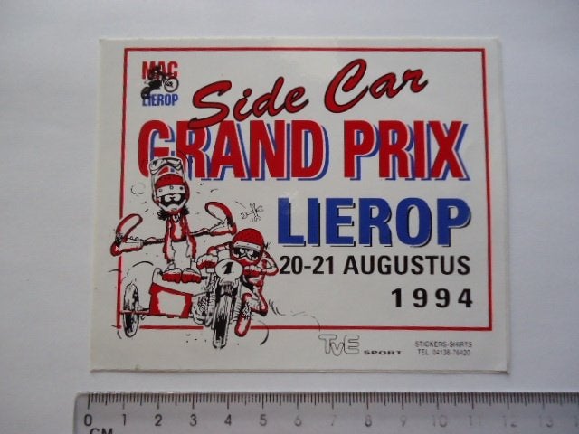 sticker 1994 zijspan MOTORCROSS Lierop sidecar cross motor, Verzamelen, Verzenden, Zo goed als nieuw, Sport