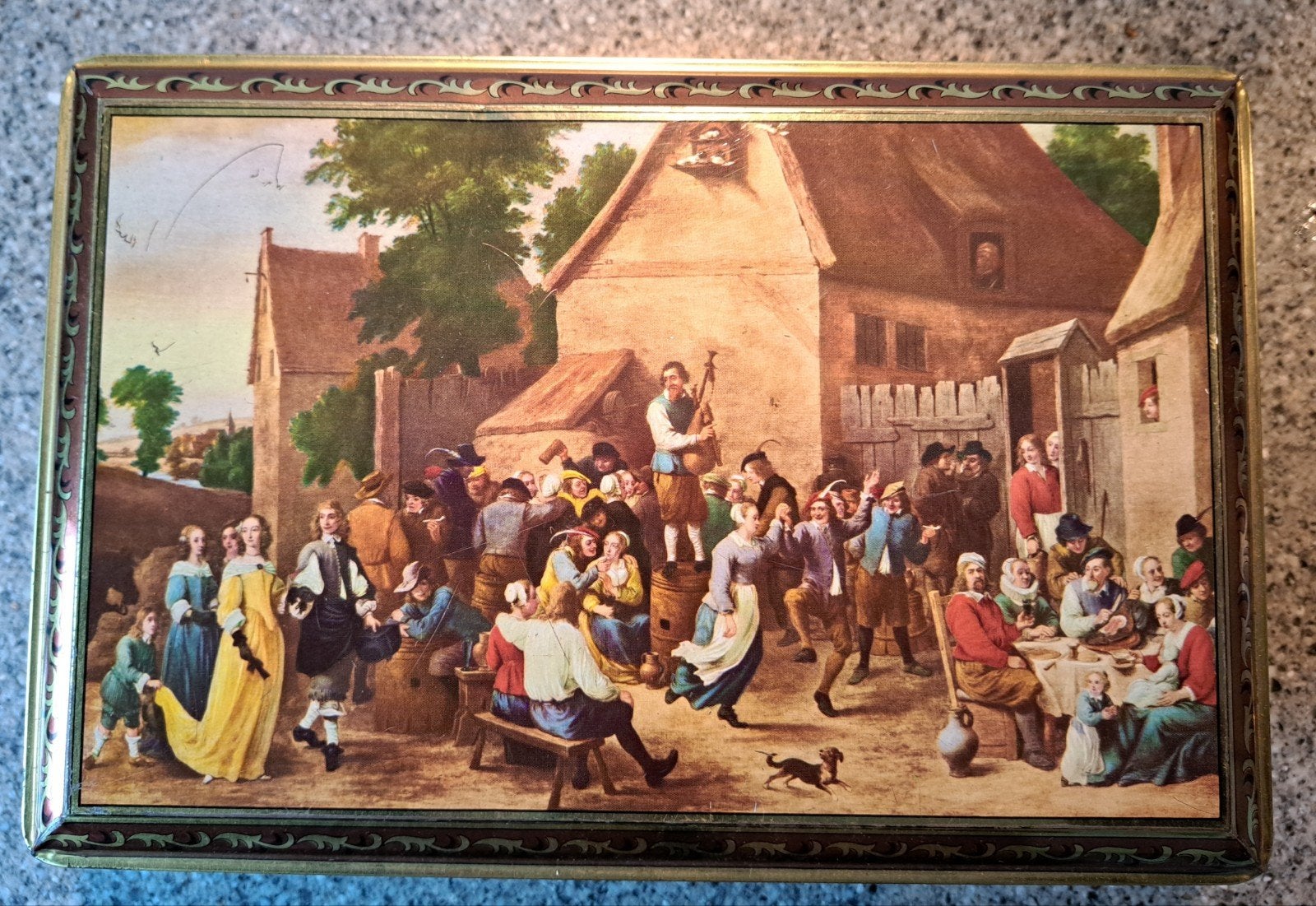 Vintage koekblik Lutti Vlaamse Kermis middeleeuwse prent, Ophalen of Verzenden, Zo goed als nieuw, Overige