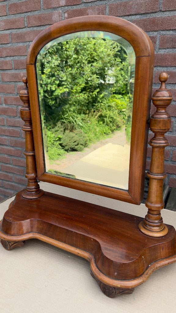 Antieke houten tafelspiegel / kaptafel spiegel, Ophalen of Verzenden, Ovaal, Minder dan 50 cm, Minder dan 100 cm