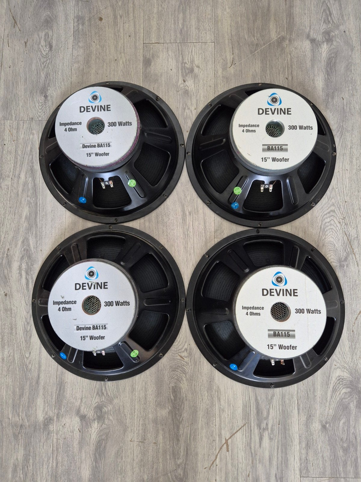 Devine 15 inch 300W Woofers (4 stuks), Gebruikt, Overige typen, Ophalen of Verzenden, 150 watt of meer