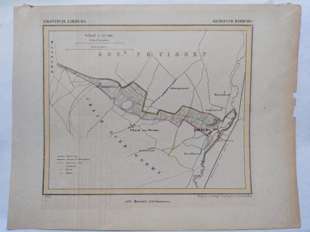 46 / Gemeente Rimburg Limburg Litho uit 1866 door J. Kuyper, Ophalen of Verzenden