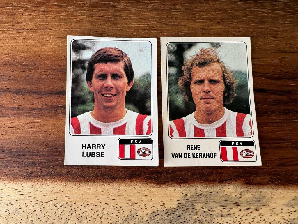 Panini Voetbal 79 PSV Spelerskaarten Harry Lubse René van de, Ophalen of Verzenden, Gebruikt, Stickers en Plaatjes