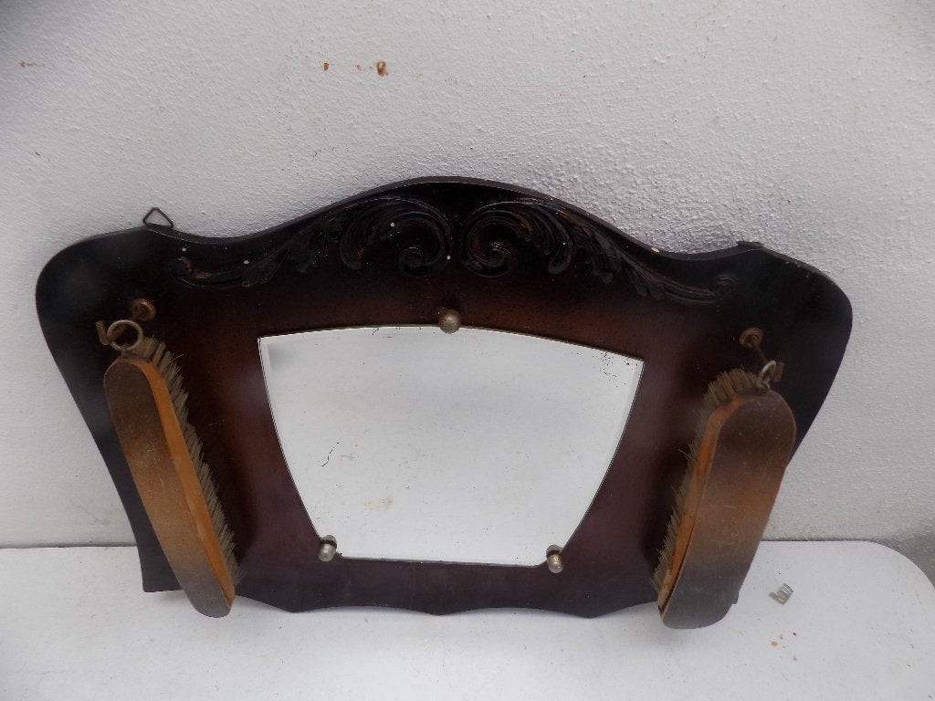 Spiegel brocante met borstels vintage retro kledingschuiers, Ophalen of Verzenden, Gebruikt, Hout