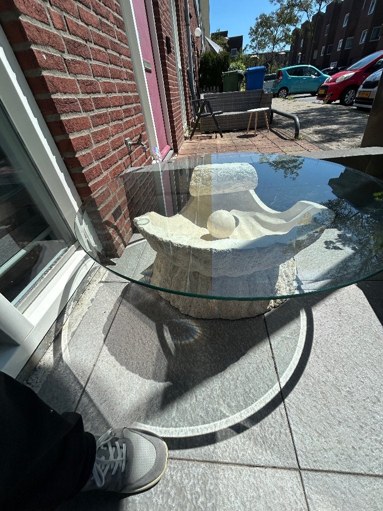 Salontafel met glazen blad 120 cm, Ophalen, Gebruikt, Rond, Glas