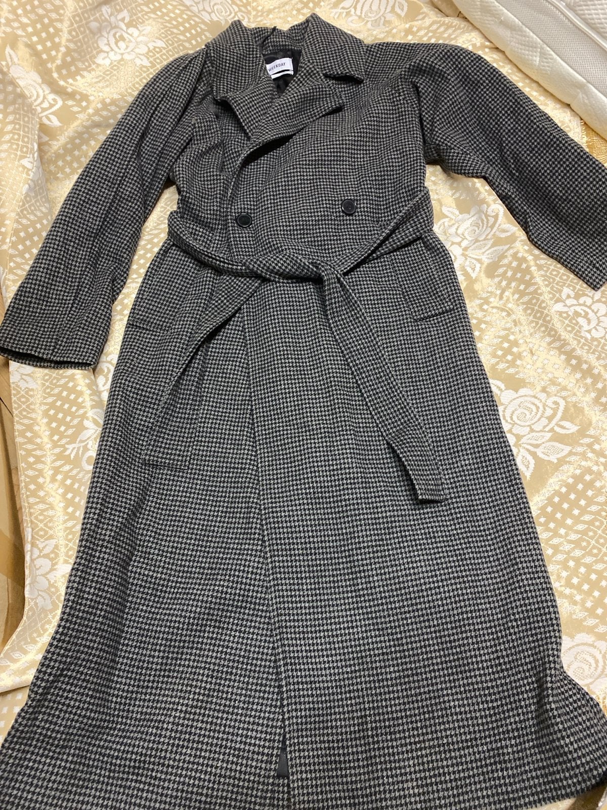 Weekday Kia wollen blend jas - Houndstooth, Ophalen of Verzenden, Gedragen, Maat 36 (S), Zwart