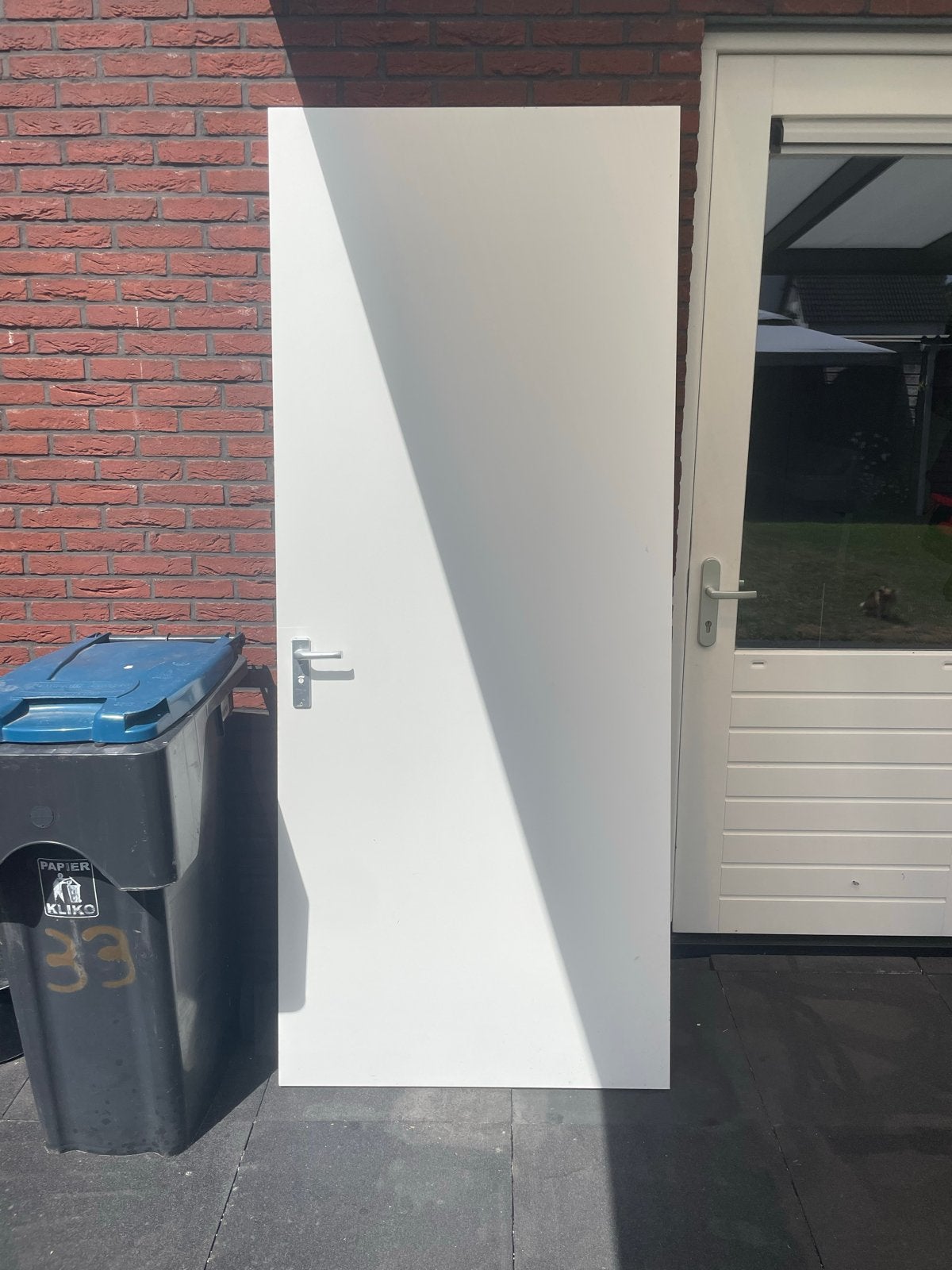 Witte opdekbinnendeur met wc slot 231,5x93,5 rechtsdraaiend, Ophalen, Gebruikt, 80 tot 100 cm, 215 cm of meer