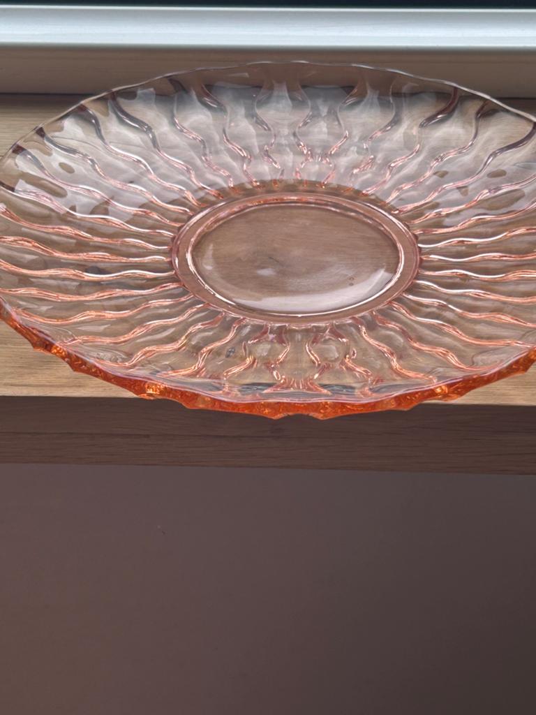 Prachtige Vintage Roze Persglas Schaal / Depression Glass, Ophalen of Verzenden