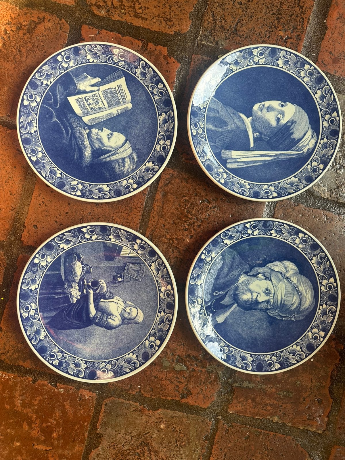 Vier borden delfts blauw schilderijen, Antiek en Kunst, Ophalen