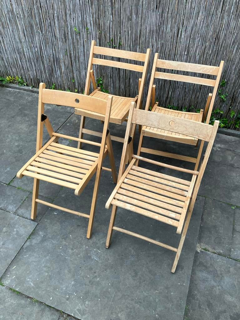 4 Opklapbare houten stoelen te koop, Ophalen of Verzenden, Gebruikt, Hout, Inklapbaar