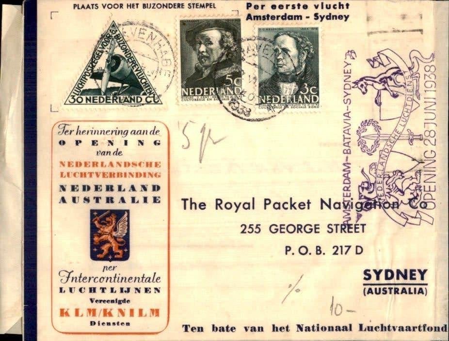 Den Haag - Sydney - Frankering - KLM - 1938, Verzenden, Envelop